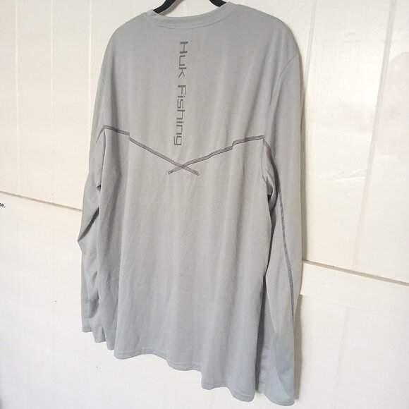 Huk Mens PURSUIT PERFORMANCE Crew Long Sleeve Fishing Logo Shirt XL Gray - Picture 5 of 10